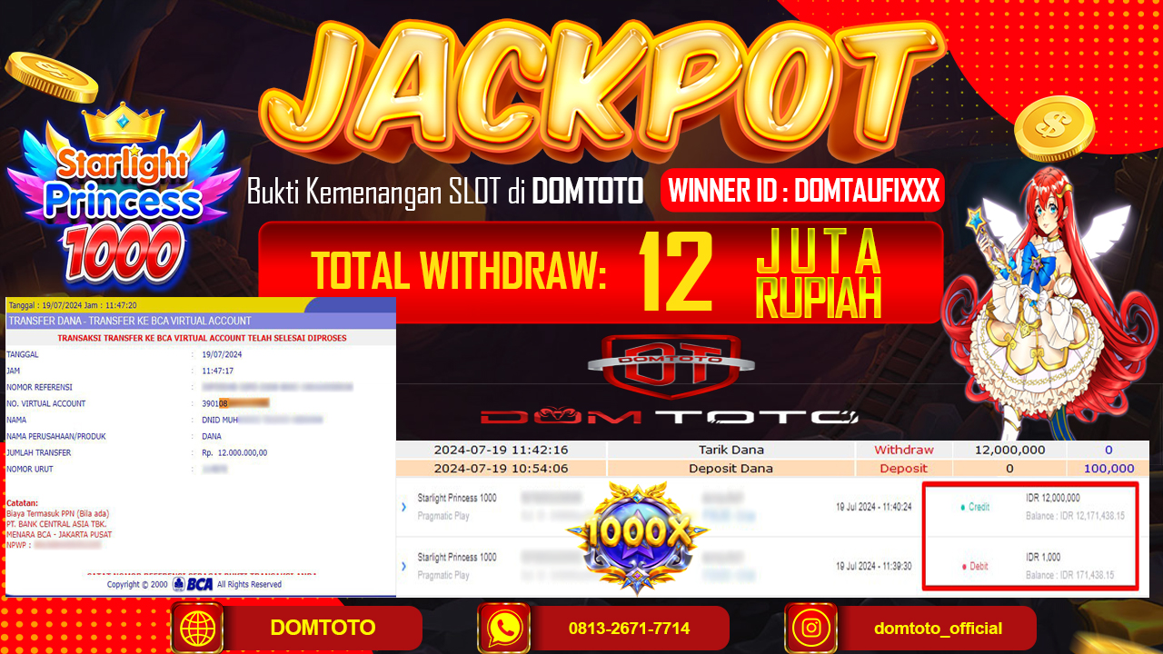 JACKPOT SLOT PRAGMATIC STARLIGHT PRINCESS 1000 19 JULI 2024